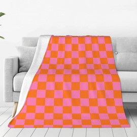 Nextchange Super Soft Throw Blanket for Couch Checkerboard Pink Orange Lightweight Warm Cozy Flannel Fleece Blankets Checkered Blanket for Girls Women for Bed Sofa All Season Use 60" x 80"