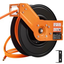 Auto-Rewind 5FT Lead Retractable Air Hose Reel 3/8IN X 50FT Rubber Air Hose Max 300PSI Air Compressor Hose Ratchets CeilDefault: Default