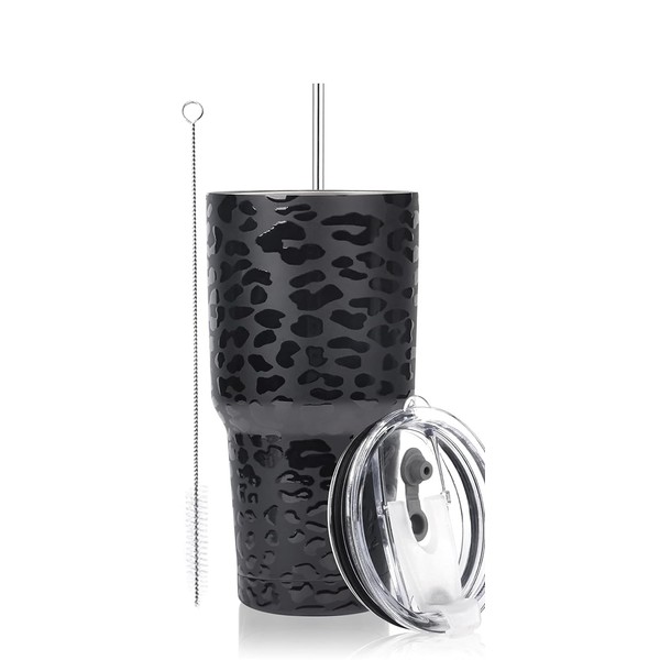 D·S 30oz Black Leopard Tumbler Stainless Steel Insulated Travel Mug