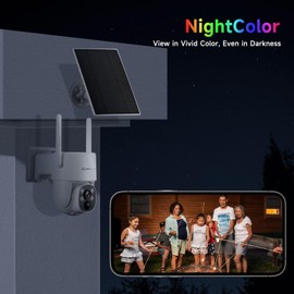 Yeewise 2K NightColor Solar Security Camera, Wireless Pan Tilt Battery Camera, Dual-Band Wi-Fi 6, Color Vision Day and Night, Smart PIR Detection, No Monthly Fee