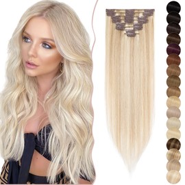 8" Clip in Hair Extensions Human Hair #18/613 Ash Blonde&Bleach Blonde (45g)