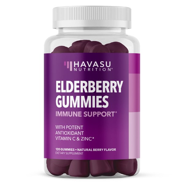 Sambucus Black Elderberry Gummies for Adults | Powerful Antioxidants Packed in Elderberry with Zinc and Vitamin C | Elderberry Vitamins with Elderberry Extract | Improves Immune Support | 120 Count