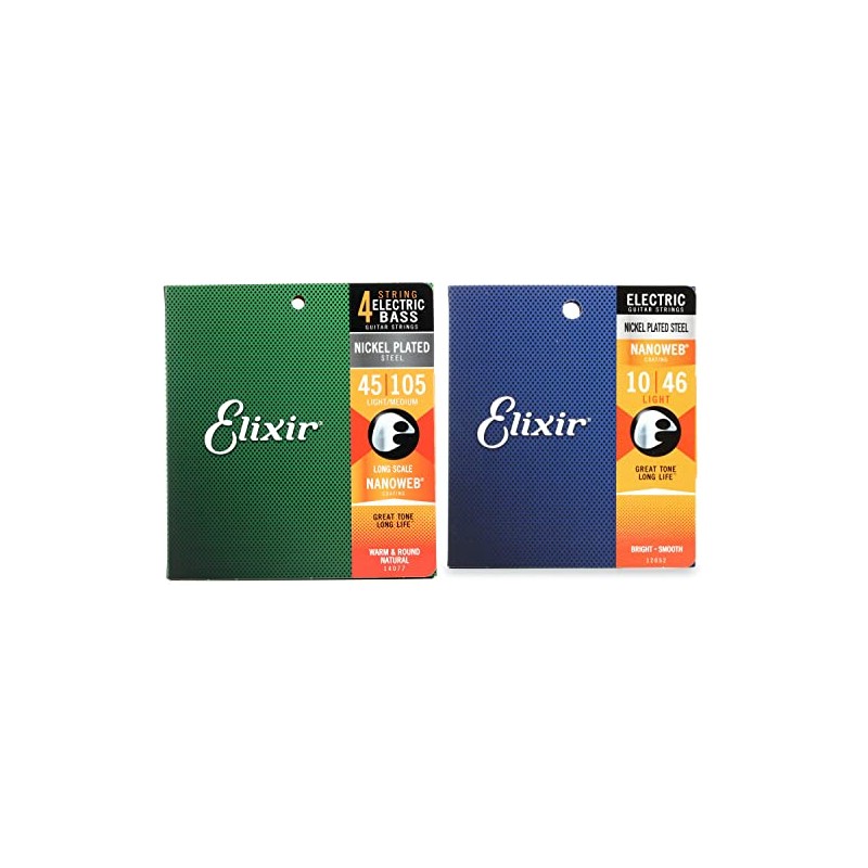 Elixir Strings 14077 Nanoweb Electric Bass Guitar Strings - .045-.105