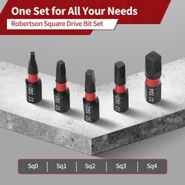ColumPRO 5PCS Robertson Square Drive Bits, Premium S2 Alloy Steel Square Drill Bit Set, Size # 0,1,2,3,4, 1/4 Inch Hex Shank, 1 inch Long