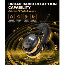 ZOHAN EM042 AM/FM Radio Headphone with Digital Display,Ear Protection Noise Reduction Safety Ear Muffs,Ultra Comfortable Hearing Protector for Lawn Mowing and Landscaping - Yellow