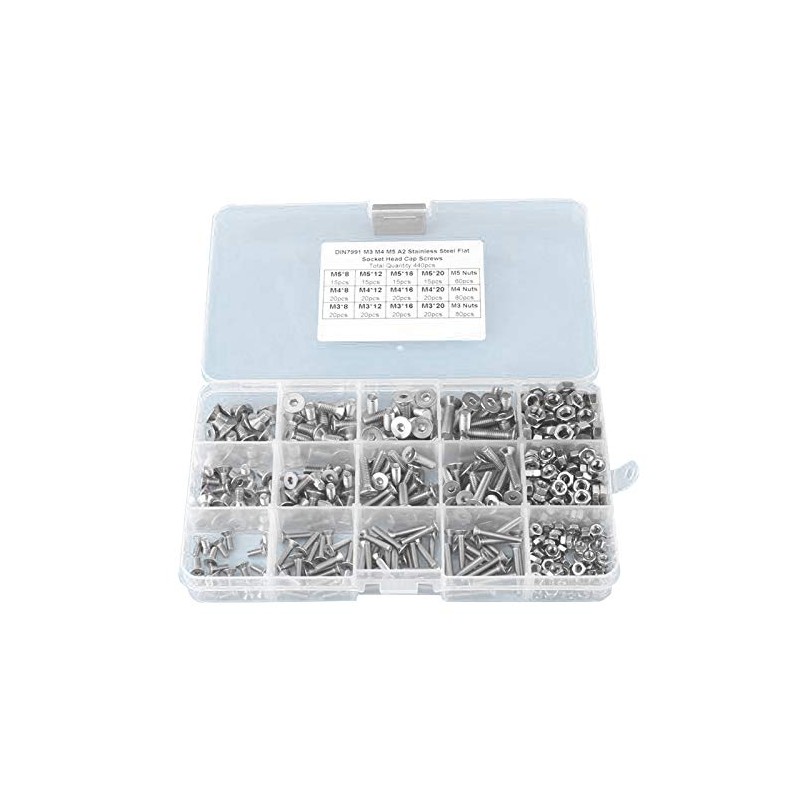 440PCS M3 + M4 + M5 Hex Socket Tornillos De