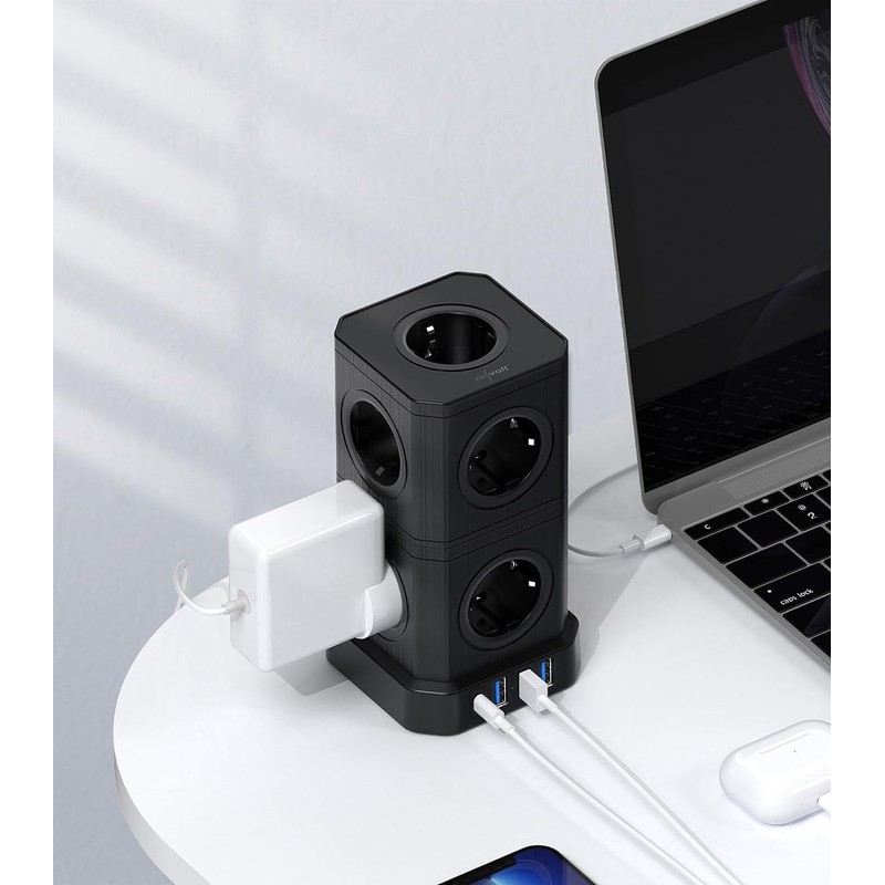 revolt Desk Sockets: 13-in-1 Socket Tower, 9 Sockets, 3x USB-A,