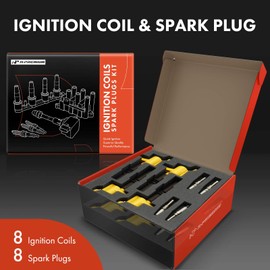A-Premium Yellow Set of 16 Ignition Coil Pack and Iridium Spark Plugs Compatible with Ford F-150, F-350, F-250 F-350 Super Duty, Explorer, Mustang, Expedition, Explorer Sport Trac