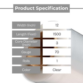 PSBM Stretch Wrap, 12 Inch x 1500 Feet, 70 Gauge, Clear Plastic Cling, Cast Hand Stretch Film 1 Roll for Packaging Moving Packing Pallets
