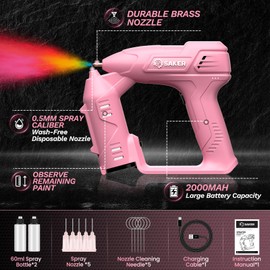 Saker Cordless Paint Sprayer Gun for Cars, Electric Handheld High Power Airbrush Kit Portable Spray Paint Gun for Painting Cars,Cabinet, Paint Repair and DIY Pink 1 Gear 12inch