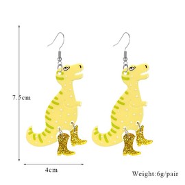 Cute Acrylic Animal Drop Earrings Colorful Boots Big Chicken Duck Dinosaur Funny Animal Dangle Earrings For Women Christams Birthday Gift (Yellow dinosaur Earrings)