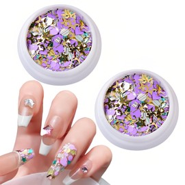 3D Purple Heart Nail Art Glitter Stickers Decals Gold Star Moon Nail Sequins Valentine's Day Nail Supplies Sparkle Nail Flakes Mixed Size Shape for Acrylic Nail Charms Nail Decorations Accessories
