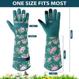 Gardening Gloves for Women - Breathable Long Garden Gloves with Grip, Thorn-Proof Puncture-Resistant Leather Work Gloves for Yard and Outdoor Work, Protective Garden Gloves for Women, Pink Flower