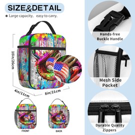 Baseball Lunch Box for Kids Sports Ball Lunch Bags Cute Lunch Pail Cooler Insulated Lunch Tote Bag Reusable Side Pocket Portable Lunch Box for Boys Adjustable Strap Lunch Bag for Women School Daycare