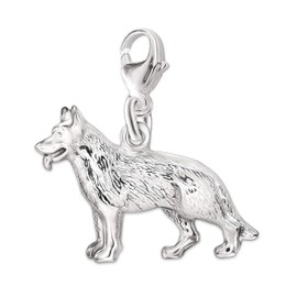 CLEVER SCHMUCK Silver Women's Charm Pendant German Shepherd 14 x 21 mm on Both Sides Figural Shape Shiny 925 Silver in Jewellery Packaging, Glossy, No Gemstone