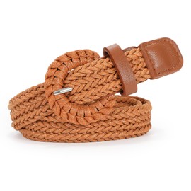 VONMELLI Women's Braided Rattan Belt, Slim 1.8 cm Boho Belt for Dresses, Jeans and Summer, brown