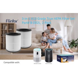 Flintar B-D02L H13 True HEPA Replacement Filter, Compatible with MOOKA and KOIOS B-D02L Air Purifier, 3-in-1 H13 True HEPA Filter Set, 2-Pack