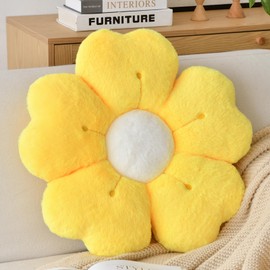 Flower Shaped Pillow, Cute Decorative Throw Pillows with Soft Artificial Rabbit Fur for Couch Bed Chair Floor, Christmas Pillow Seating Cushions with Room Décor for Bedroom (13.7 Inches, Yellow)