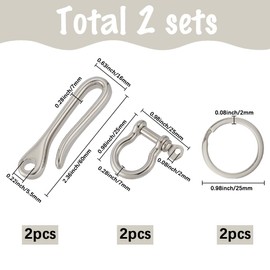 SUNNYCLUE 1 Box 2 Sets Silver Fish Hook Keychain U Shaped Keychain Solid Brass Clasps Fishhook Tibetan Style Antique Alloy D Key Rings Holder Belt Clips for Keys DIY Crafts Making Wallet Chain Purse