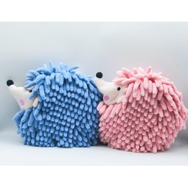 Yqdmcyan Fuzzy Ball Hand Towels (Set of2) for Bathroom and Kitchen Cute Small Fluffy Soft Hedgehog Microfiber Home Quick Dry Towels with Hanging Loop for Kids (Blue+Pink)