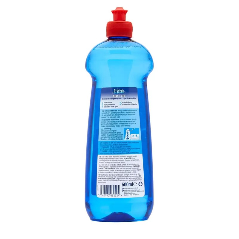 Crystale Total Action Dishwasher Rinse Aid, Streak Free Formula, 500