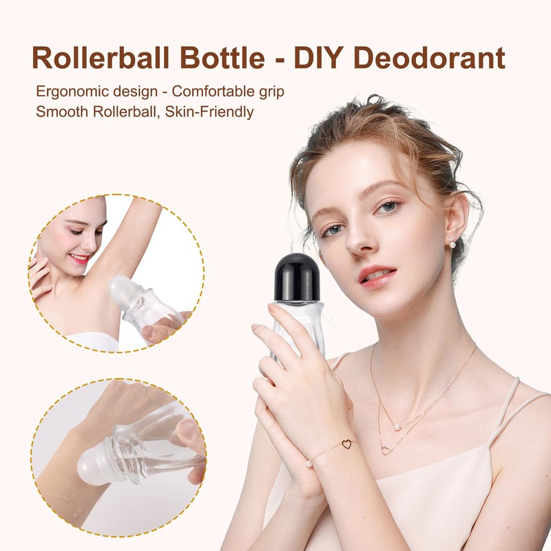 JIUWU Empty Bottles For Oil,50ml Clear Travel Bottles,3 Pcs Roller