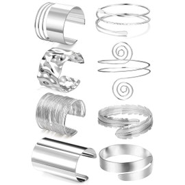EIELO 8Pcs Arm Cuff Bracelet Set Minimalist Simple Swirl Open Wide Wire Upper Arm Band Silver Bangle Bracelets for Women Adjustable