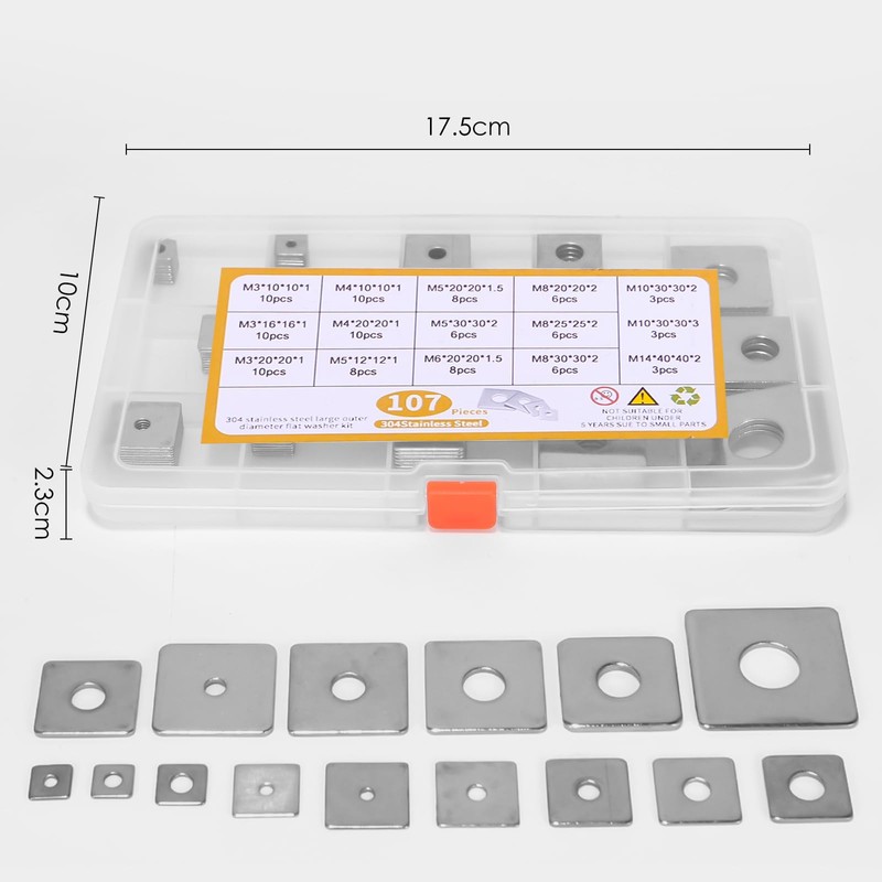 Pack of 107 square washers, square washer M3 M4 M5