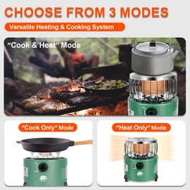 Caynel 2 in 1 Portable Propane Heater and Stove, Outdoor Camping Liquefied Gas Stove, Ice Fishing Hiking Hunting Survival Emergency Tent Multifunctional Handheld Heater (Green)