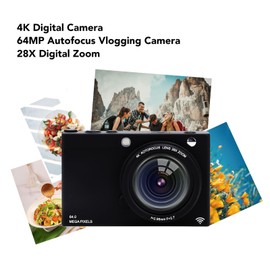 4K Digital Camera for Photography, 28X Zoom Selfie Vlogging Camera with 2.83 Inch Screen, 64MP Autofocus Compact Camera with Retro Filter for Travel