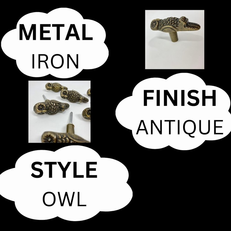 Vintage Antique Iron Bronze Handmade Metal Animal Cupboard Door Knobs,