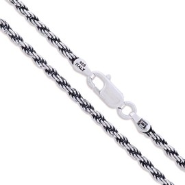 Sterling Silver Diamond-Cut Oxidized Rope Chain 2.5mm 925 Antiqued Necklace 15"