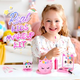 ULOVEME Kids Washable Makeup Kit for Girls 4-6 with Small Coin Purse(5.5x5.25in) - Real, Non Toxic Makeup for Little Girls - Umicorns Gifts for Girls