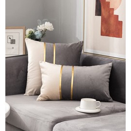 YunJeude Cushion Cover 11.8 x 19.7 inches (30 x 50 cm), Scandinavian 2 Piece Set, Stylish, Cute, Soft, Velvet, Decorative, Gold Synthetic Leather, Simple Zipper, Interior Decoration, Car Room
