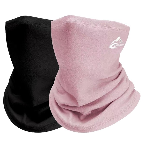 Vanolu Winter Fleece Neck Warmer for Men and Women (Black+Pink)