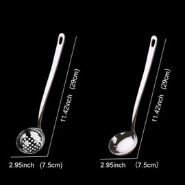 Stainless Steel Ladle Spoon 2 Piece Set,Slotted ladle and Small ladle Scoop,Good for Hot Pot,Cooking Ladle for Soup,Soup Ladle, Slotted Spoon(10 inch)