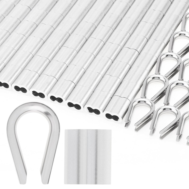 3/16" Wire Rope Thimbles 20Pcs + 100Pcs M5 Wire Rope