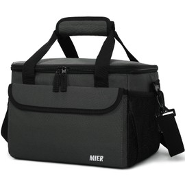 MIER Large Lunch Box for Men, Insulated Lunch Bags Soft Coolers Bag with Shoulder Strap for Adults Work Beach Picnic Travel, 18 Cans, Grey