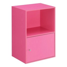 Convenience Concepts Xtra Storage One-Door Cabinet with Shelf in Pink Wood Finish