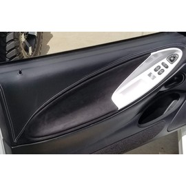 RedlineGoods Door Panel Covers Compatible with Ford Mustang 1994-98. Tailor Made - not Universal. Genuine top-Grade Italian Black Perforated Leather with Red Thread