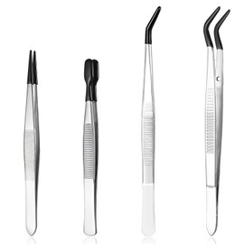Nogeqi 4PCS Rubber Tipped Tweezers for Crafting, Stainless Steel Craft Jewelry Tweezers with Straight, Flat, Bent Rubber Tip for Crafts, Stamps, Beads, Jewelry