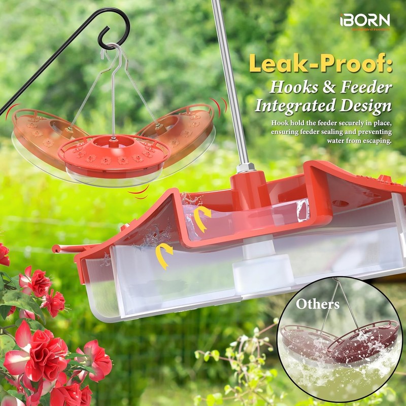 iBorn Hummingbird Feeders for Outdoors Hanging,Bee Proof Hummingbird Feeder with