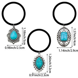 3PCS Metal Western Style Ponytail Holders, Turquoise Decorative Hair Ties Flower Circular Hair Ropes Vintage Turquoise Concho Hair Bands for Women Girls Hair Decor Accessories