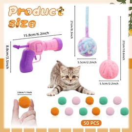 Cat Toy Ball Launcher with 50pcs Little Soft Pom Pom + 2pcs Wool Balls, Funny Interactive Cats Silent Colorful Ball Shooting Chasing Training Toys for Indoor Outdoor Adult Cats and Kitten Presents