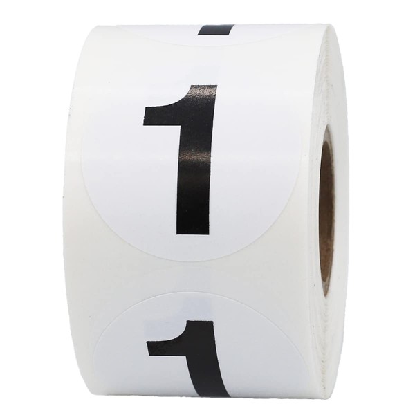 Black Number 1 Circle Stickers, 1.5 Inches Round, 500 Labels