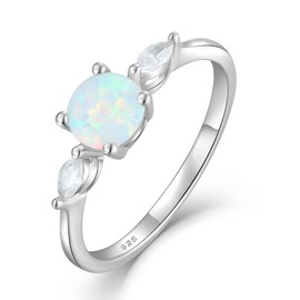 Vesitim Three Stones Engagement Rings for Women 925 Sterling Silver Wedding Anniversary Band Round Created Opal Jewelry Gift Size 9