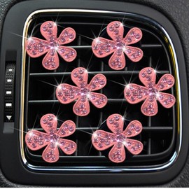 6 Pcs Pink Bling Flower Air Vent Clips, Cute Daisy Car Air Fresheners Vents Clips Car Diffuser Rhinestone Interior Decoration Charm Diamond Car Decor Bling Accessories for Women Girls