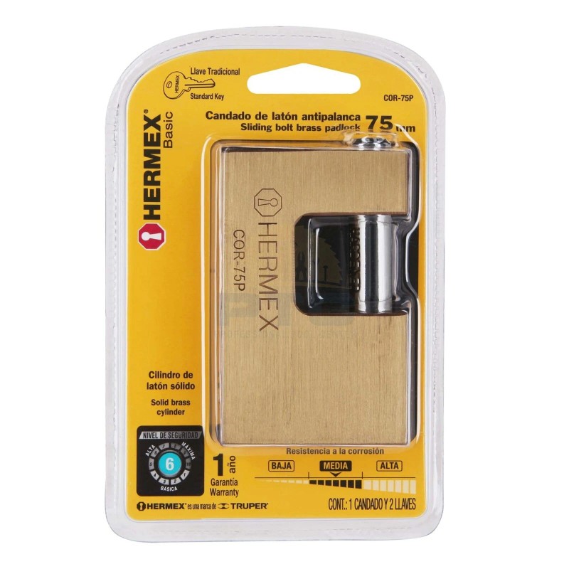 Hermex COR-75P Anti-lever lock 75 mm brass body