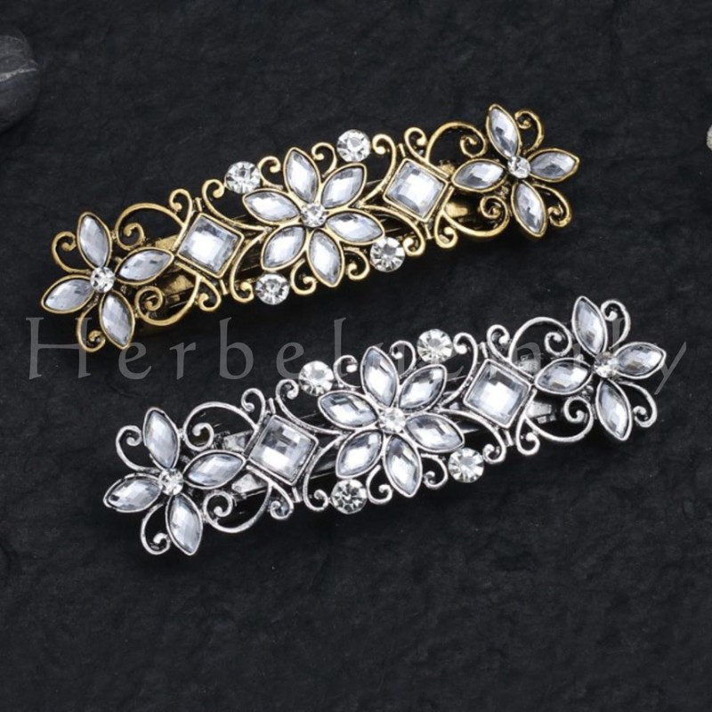 Herbeluemily Barrette, Hair Clip, Bijou, Antique Style, Flower Hair Accessory,