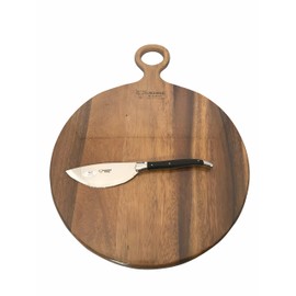 Laguiole en Aubrac Round Solid Maple Wood Cutting Board for Serving, Chopping or Charcuterie Platter, 35cm / 14-Inch With Pizza Cutter, Ebony Handle